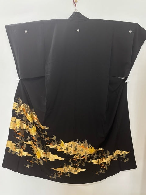 黒留 プレミアム 鶴 群れ 駒刺繍 金糸 金駒［4570191712625］