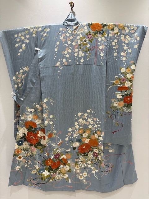 Light blue, flower cart, peony, gold thread, gold embroidery [4570191713226]