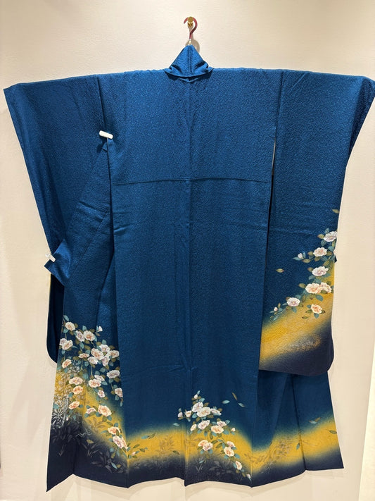 青緑　椿　花車　金彩　染め分け［4570191719617］