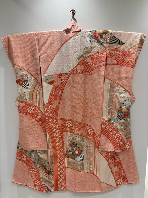 薄ピンク　ピンク　扇 梅 金銀彩 絞り［4570191713073］