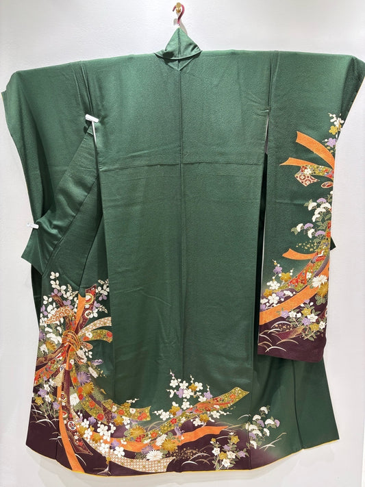 Dark green bundled noshi (decorative paper strips), autumn grasses, gold thread, gold embroidery [4570191719099]