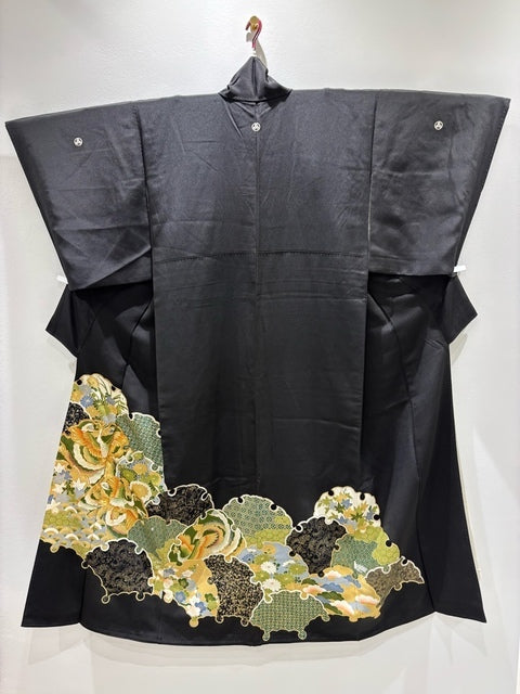 黒留　雪輪重ね鳳凰花文　駒刺繍　金彩［4570191712861］