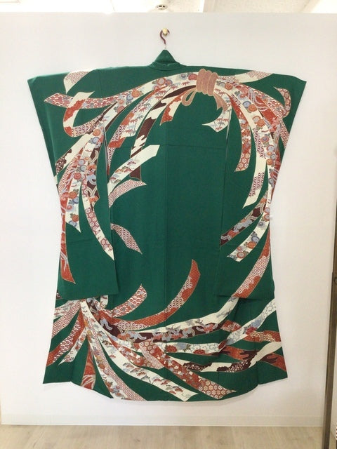 振袖　緑　束ね熨斗　草花　金糸　金彩［4570191712021］