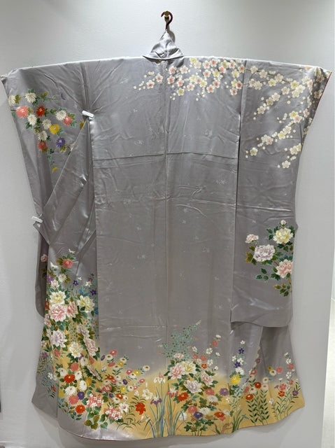 グレー　牡丹 菊 金彩 ぼかし［4570191713509］