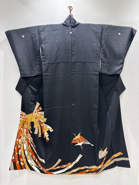 黒留　束ね熨斗吉祥花文　駒刺繍　金彩［4570191713561］