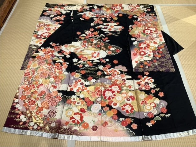 振袖　黒　四季の花　鞠［4570191658237］