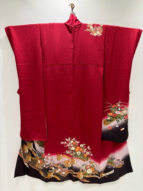 えんじ色　赤　御所車 花筏 金彩 ぼかし［4570191713844］