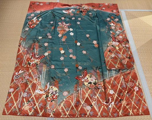 灰緑　蝶　藤　金彩　ぼかし［4570191657643］