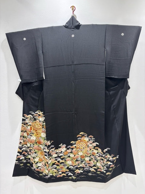 黒留　貝桶飛鶴花文　駒刺繍　金彩［4570191714254］