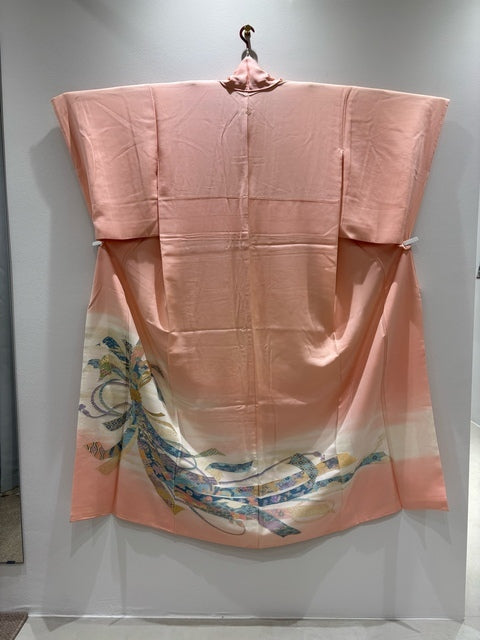 プレミアム　色留  ピンク 束ね熨斗 鶴 寿光織 暈し染め 金糸 金彩［4570191713202］