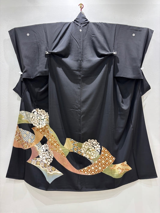 黒留　吉祥花唐草文　駒刺繍　金彩［4570191717934］