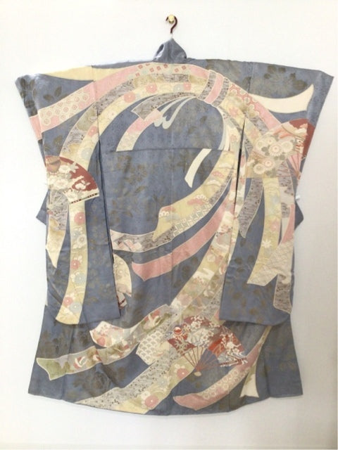 青灰色 扇 熨斗 金糸 金彩［4570191711253］