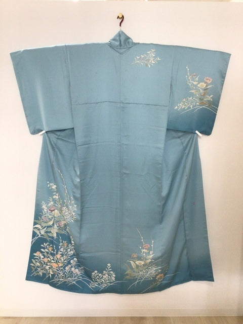 訪問着　水色　草花　地紋　金彩　ぼかし［4570191712137］
