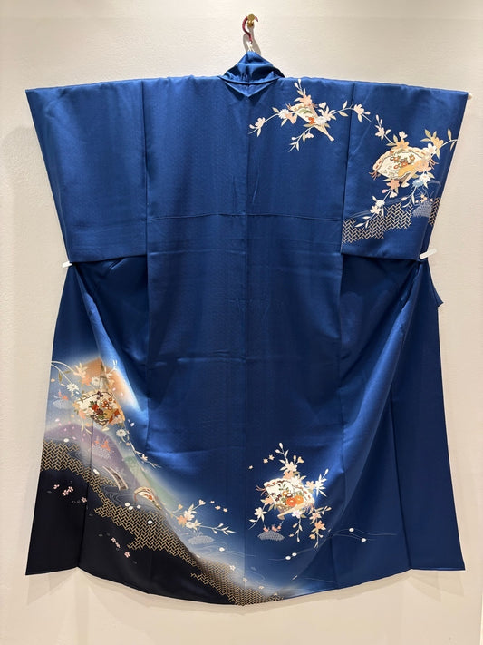 青 檜扇花文 暈し染め 金彩 ［4570191718368］