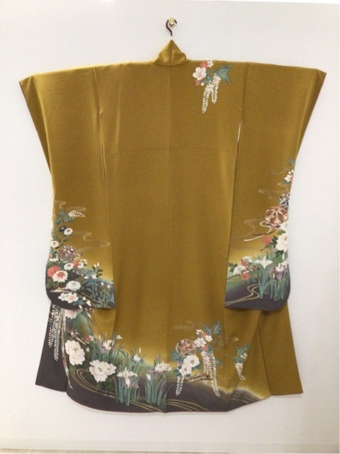 山吹茶色　手鞠 草花 金糸 金彩［4570191710201］