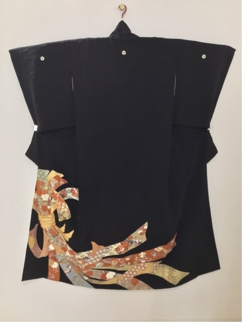 黒留　束ね熨斗鳳凰花文　駒刺繍　金彩［4570191711024］