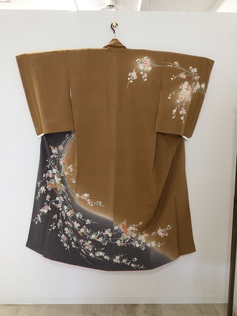 訪問着　薄茶　扇　枝垂れ桜　金銀彩　ぼかし［4570191711987］
