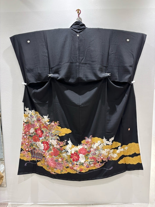 黒留 刺繍 花籠文 金糸 金彩 ［4570191718214］