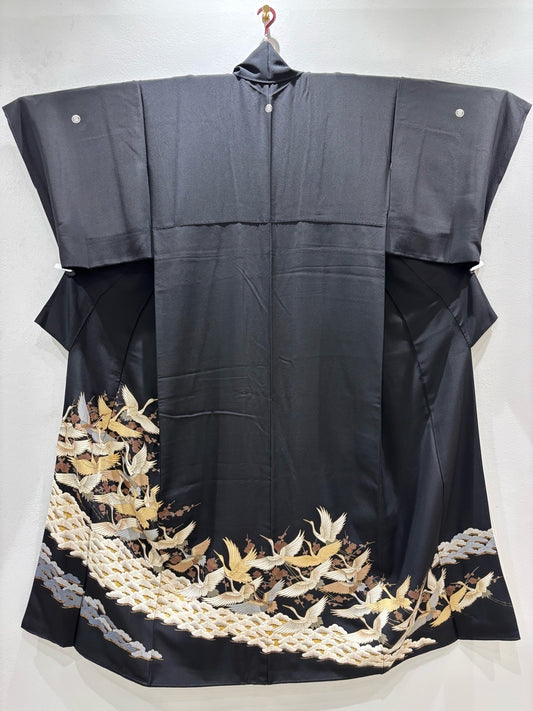 黒留　飛鶴梅松文　刺繍　金糸　金彩［4570191719334］