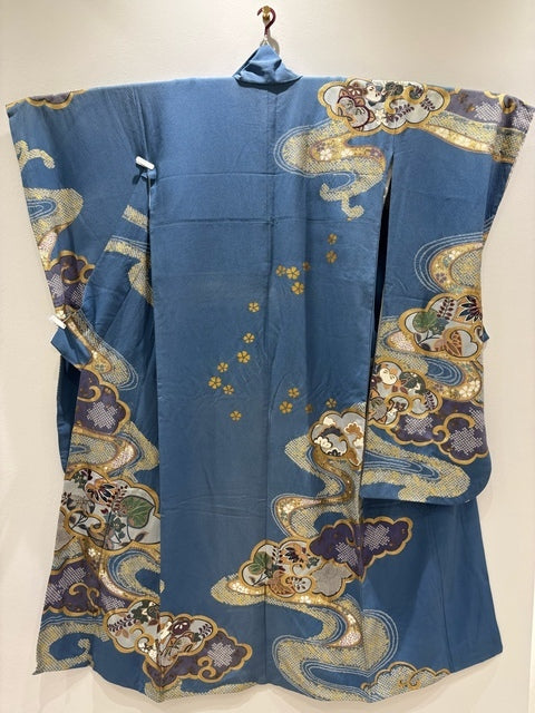 Light blue, cloud pattern, hollyhock, tie-dye embroidery [4570191713691]