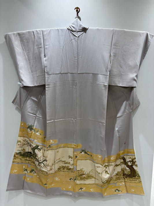 Gray, Matsuo Kōrin fusuma painting, Kasumi (mist) motif, gold leaf, with signature [4570191719662]