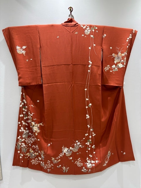 訪問着 赤茶 花籠 蔦 金糸 金彩［4570191714322］