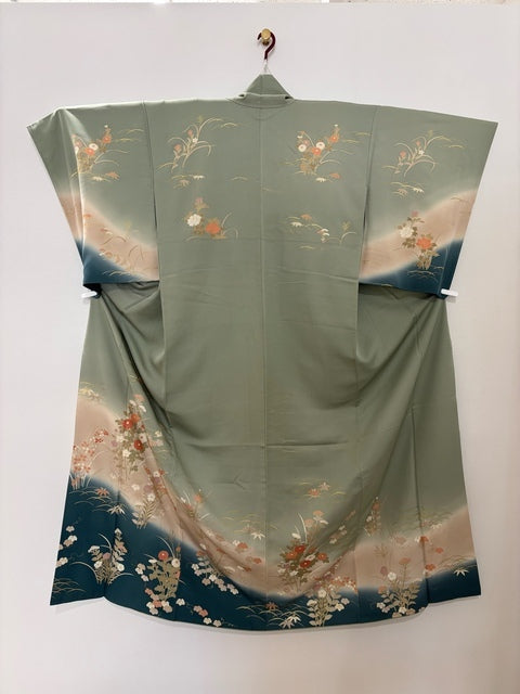 訪問着 薄緑 秋草 草花 金彩 ぼかし［4570191711642］