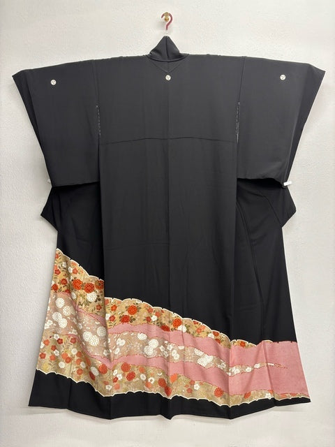 Black formal kimono with branch and flower pattern, embroidered with gold and silver accents [4570191714568]