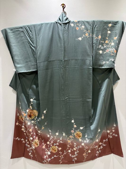 Grayish-green, reddish-brown, snow circle and chrysanthemum embroidery, gold leaf [4570191719914]