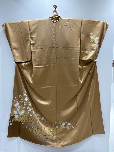 訪問着 薄茶色 橘 雲文 金糸 金彩［4570191714117］