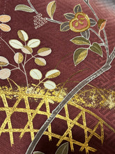 Load image into Gallery viewer, 青み グレー 紫 橘 枝 暈し染め 駒刺繍 金糸 金彩 ［4570191718436］
