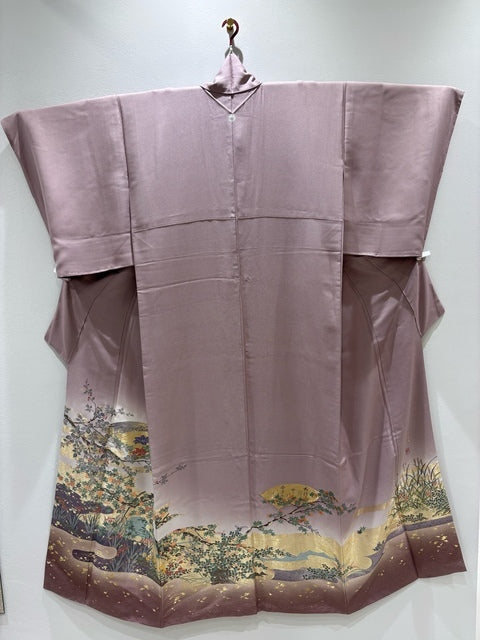 プレミアム　薄紫　扇面　霞　金銀糸　落款あり［4570191713424］