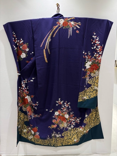 振袖 濃紫 花車 流水 金彩［4570191714346］