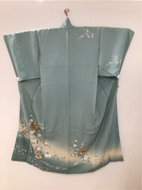 薄緑　扇面 御所車 刺繍 金彩［4570191710218］