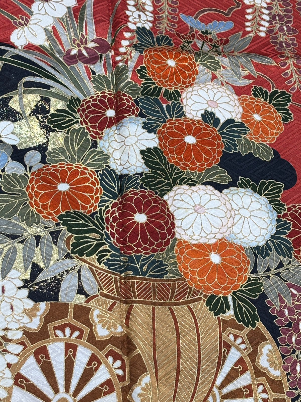 赤黒　茜色　花車 箔散らし 金彩 染め分け［4570191717026］