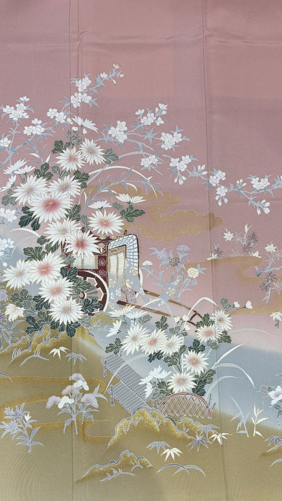 ピンク　草花　御所車　金彩［4570191716142］