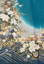 画像をギャラリービューアに読み込む, プレミアム　青緑　花車　草花　金通し　染め分け［4570191715244］
