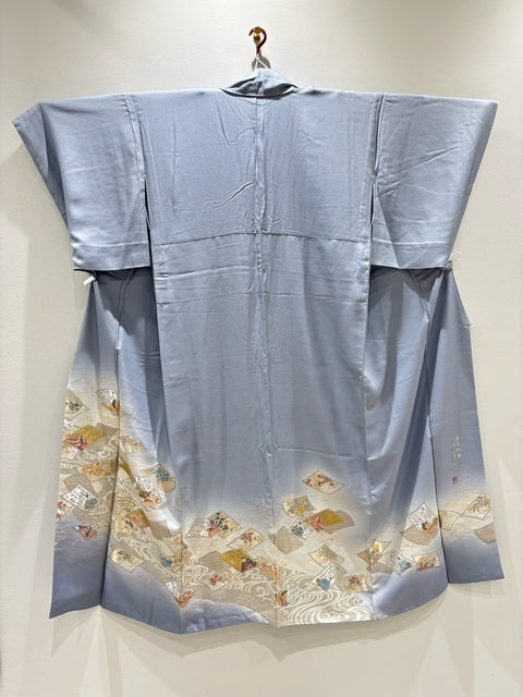 色留 水色 寿光織 色紙重ね人物文 暈し染め 金銀糸［4570191714940］