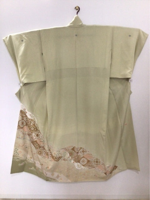 色留　クリーム（緑、ベージュ）　格子　花文［4570191710492］