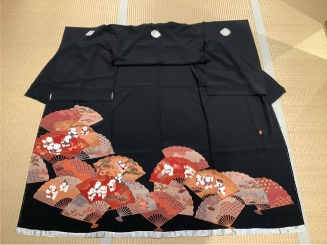 黒留　扇子　童柄