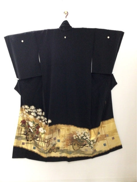 プレミアム②黒留　流水花車文　刺繍　金彩［4570191711154］