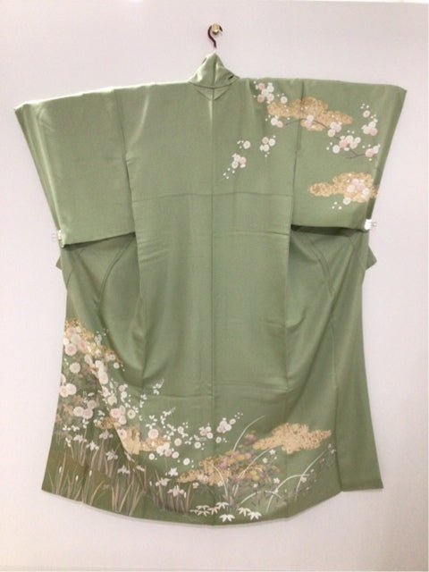 抹茶色　枝梅 菊 金糸 金彩［4570191710645］