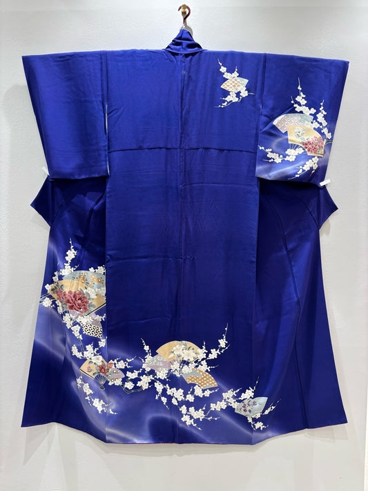 青　扇面枝花文　牡丹　梅　暈し染め ［4570191718122］