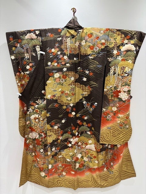 焦茶色　御所車　松竹梅　金糸　金彩［4570191712816］