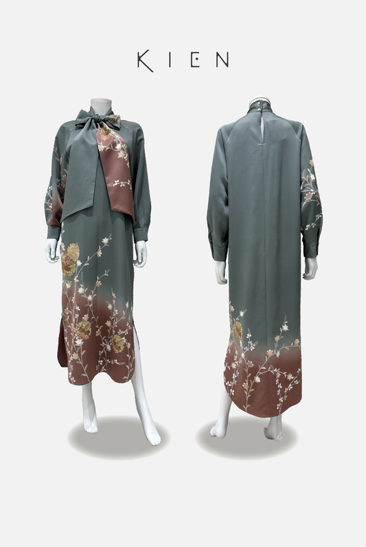 Rondy F, gray-green, reddish-brown, snow ring and chrysanthemum embroidery, gold leaf [4570191694167]