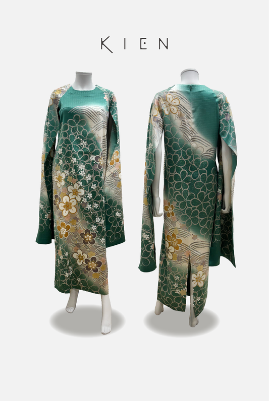 Raglan L, Blue-Green, White, Seigaiha (wave pattern), Gold embroidery, 4570191695553