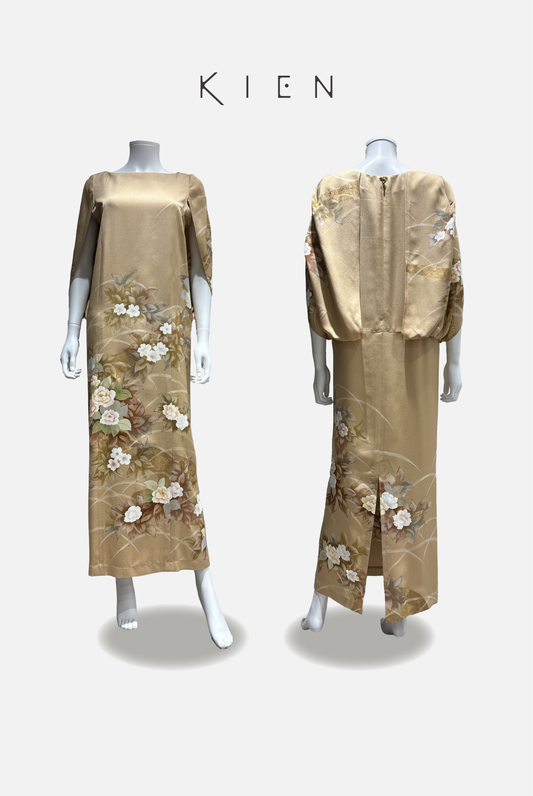 Cocoon M Light Brown with Floral and Grass Pattern, Gold Leaf, Foil 4570191695652