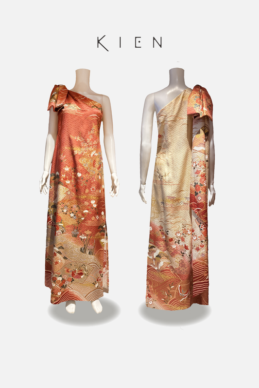 One-shoulder ribbon bag, size M, pink beige, fan design, seasonal flowers, 4570191671335