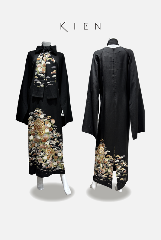 Cygne L (Cygne Dress) Kurotome Shell Oke Flying Crane Flower Pattern Piece Embroidery Gold Color [4570191694730]
