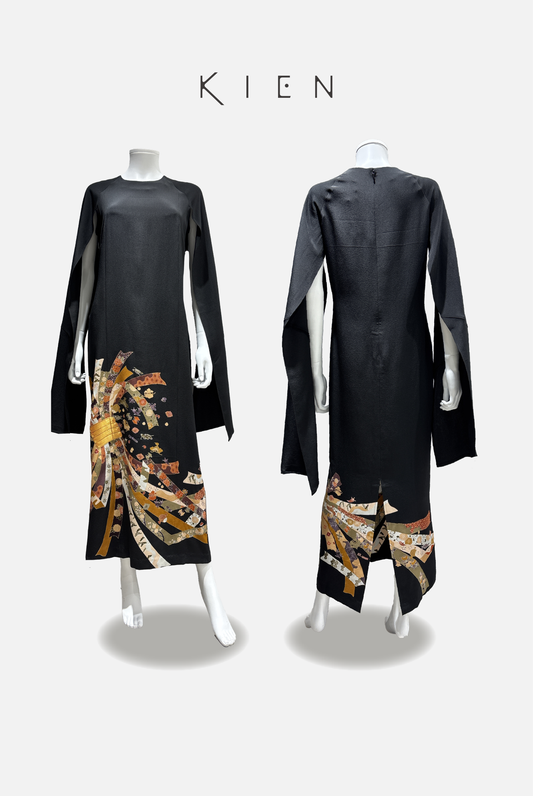 Raglan M Black Kimono with Bundled Noshi and Treasure Flower Pattern, Komagata Embroidery [4570191695089]